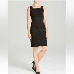 Eileen Fisher Charcoal Striped Square Neck Stretch Ponte Knit Sleeveless Dress 4